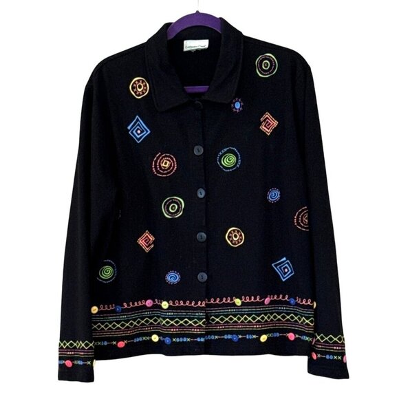 Coldwater Creek Women's Colorful Buttons Embroidered Short Jacket Black Size L - Picture 1 of 5
